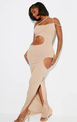 Shape Stone Sheer Mesh Twist Strap Cut Out Side Maxi Dress