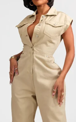 Shape Stone Sleeveless Rigid Denim Jumpsuit
