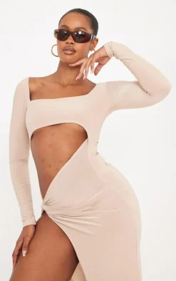 Shape Stone Slinky Cut Out Knot Side Midaxi Dress