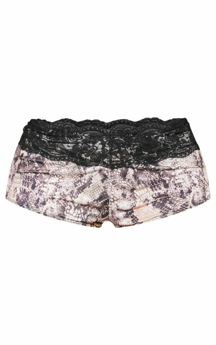 Shape Stone Slinky Lace Trim Snake Print Hot Pants