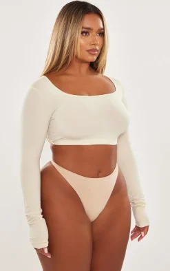 Shape Stone Stretch Seamless Scoop Neck Long Sleeve Crop Top