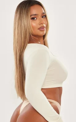 Shape Stone Stretch Seamless Scoop Neck Long Sleeve Crop Top