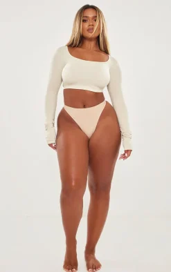 Shape Stone Stretch Seamless Scoop Neck Long Sleeve Crop Top