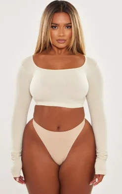 Shape Stone Stretch Seamless Scoop Neck Long Sleeve Crop Top