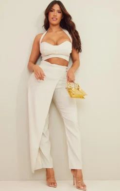 Shape Stone Stretch Woven Buckle Detail Halterneck Crop Top