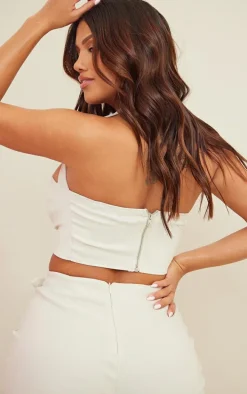 Shape Stone Stretch Woven Buckle Detail Halterneck Crop Top