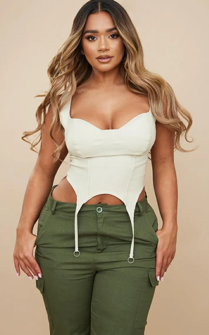 Shape Stone Stretch Woven Suspender Detail Corset Top