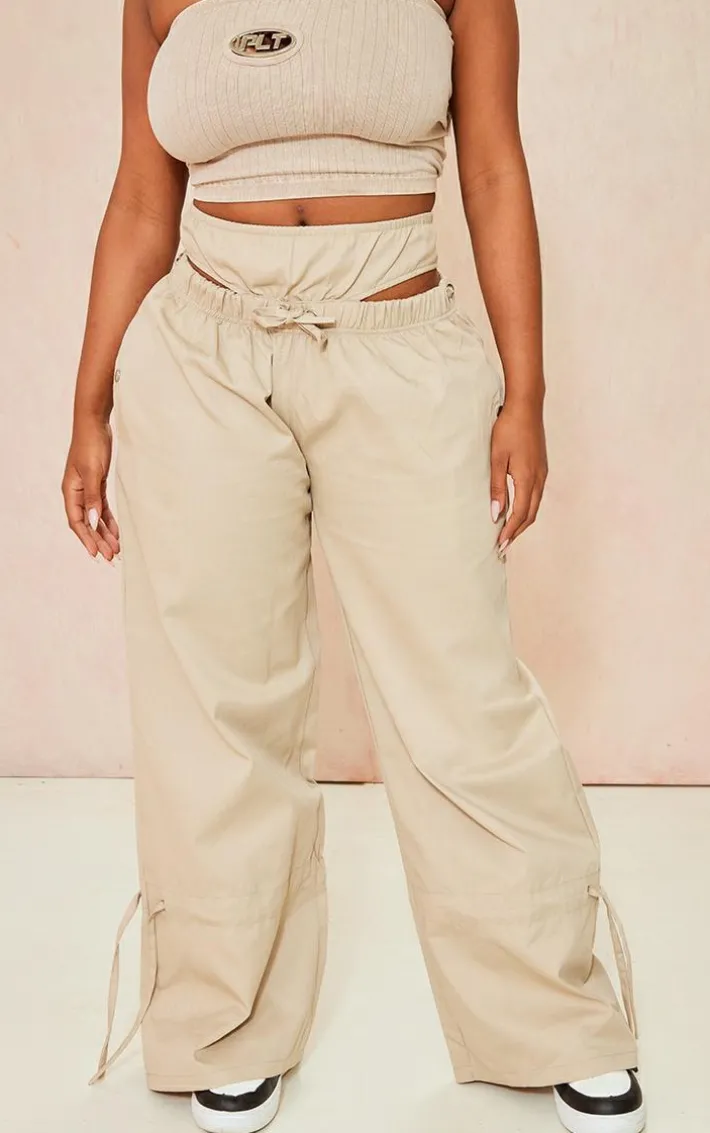 Shape Stone Twill Cut Out Wide Leg Pants