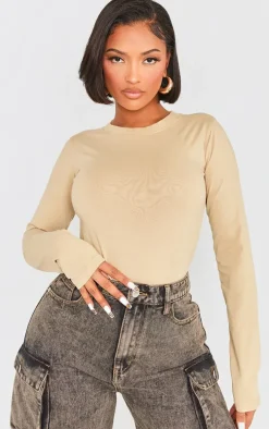 Shape Stone Washed Cotton Long Sleeve Crew Neck Bodysuit