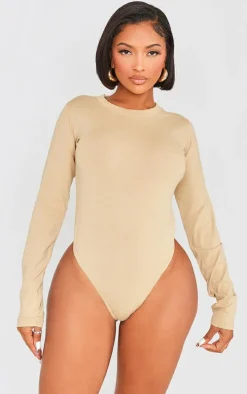 Shape Stone Washed Cotton Long Sleeve Crew Neck Bodysuit