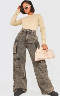 Shape Stone Washed Cotton Long Sleeve Crew Neck Bodysuit