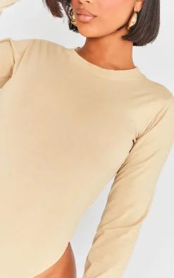 Shape Stone Washed Cotton Long Sleeve Crew Neck Bodysuit