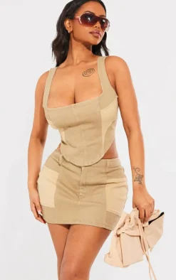 Shape Stone Washed Denim Micro Mini Skirt