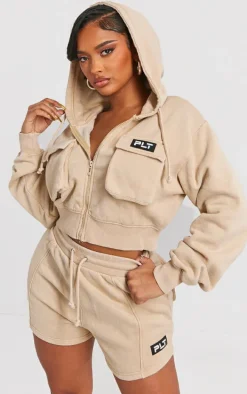 Shape Stone Washed Pocket Detail Cropped Hoodie