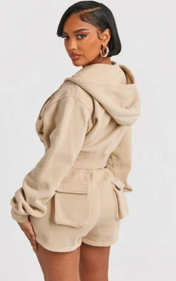 Shape Stone Washed Pocket Detail Cropped Hoodie