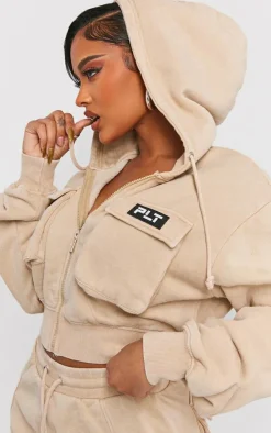 Shape Stone Washed Pocket Detail Cropped Hoodie