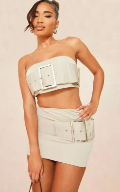 Shape Stone Woven Belted Micro Mini Skirt