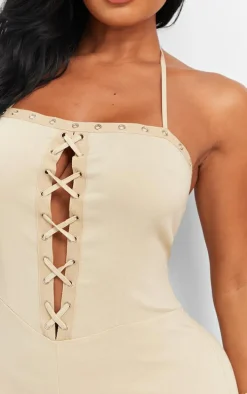 Shape Stone Woven Lace Up Bandeau Unitard