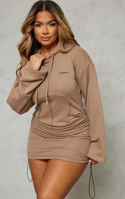 Shape Taupe Branded Corset Hooded Sweater Dress