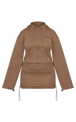 Shape Taupe Branded Corset Hooded Sweater Dress