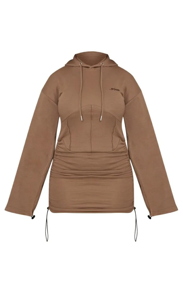 Shape Taupe Branded Corset Hooded Sweater Dress