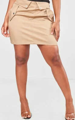 Shape Taupe Cargo Fold Waistband Pocket Detail Mini Skirt