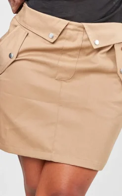 Shape Taupe Cargo Fold Waistband Pocket Detail Mini Skirt