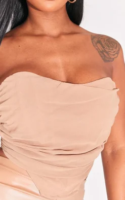 Shape Taupe Chiffon Ruched Corset Crop Top
