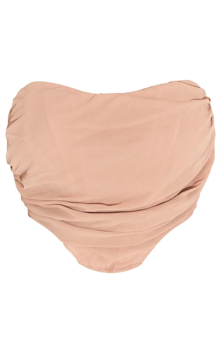 Shape Taupe Chiffon Ruched Corset Crop Top