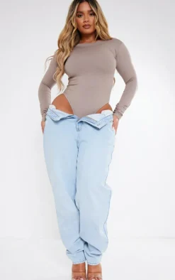 Shape Taupe Cotton Long Sleeve Crew Neck Bodysuit