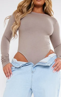 Shape Taupe Cotton Long Sleeve Crew Neck Bodysuit