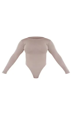 Shape Taupe Cotton Long Sleeve Crew Neck Bodysuit