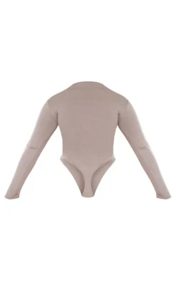 Shape Taupe Cotton Long Sleeve Crew Neck Bodysuit