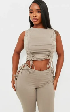 Shape Taupe Cotton Ruched Racer Longline Top