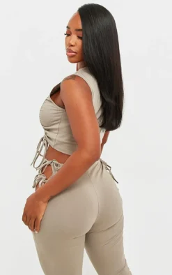 Shape Taupe Cotton Ruched Racer Longline Top