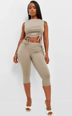 Shape Taupe Cotton Tie Detail Capri Leggings