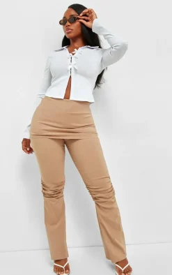 Shape Taupe Fold Over Ruched Detail Flare Pants