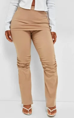 Shape Taupe Fold Over Ruched Detail Flare Pants