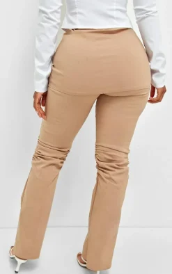 Shape Taupe Fold Over Ruched Detail Flare Pants