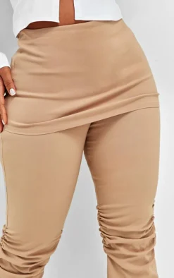 Shape Taupe Fold Over Ruched Detail Flare Pants