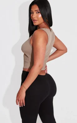 Shape Taupe Ribbed Strap Detail Cut Out Crop Top