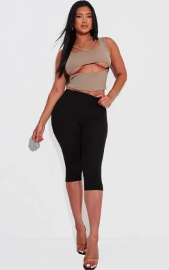 Shape Taupe Ribbed Strap Detail Cut Out Crop Top