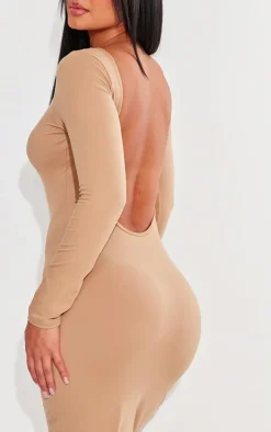 Shape Taupe Sculpted Long Sleeve Low Back Maxi Dress
