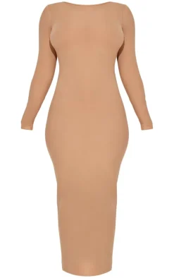 Shape Taupe Sculpted Long Sleeve Low Back Maxi Dress