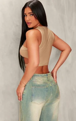 Shape Taupe Slinky Cut Out Detail Crop Top
