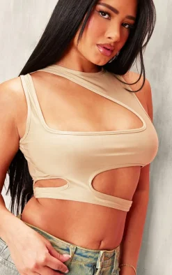 Shape Taupe Slinky Cut Out Detail Crop Top