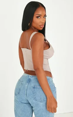 Shape Taupe Stretch Woven Suspender Detail Corset Top