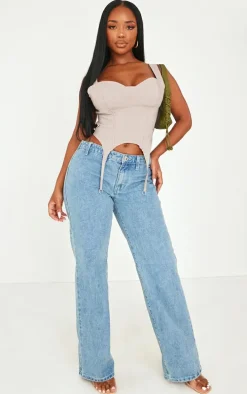 Shape Taupe Stretch Woven Suspender Detail Corset Top