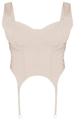 Shape Taupe Stretch Woven Suspender Detail Corset Top