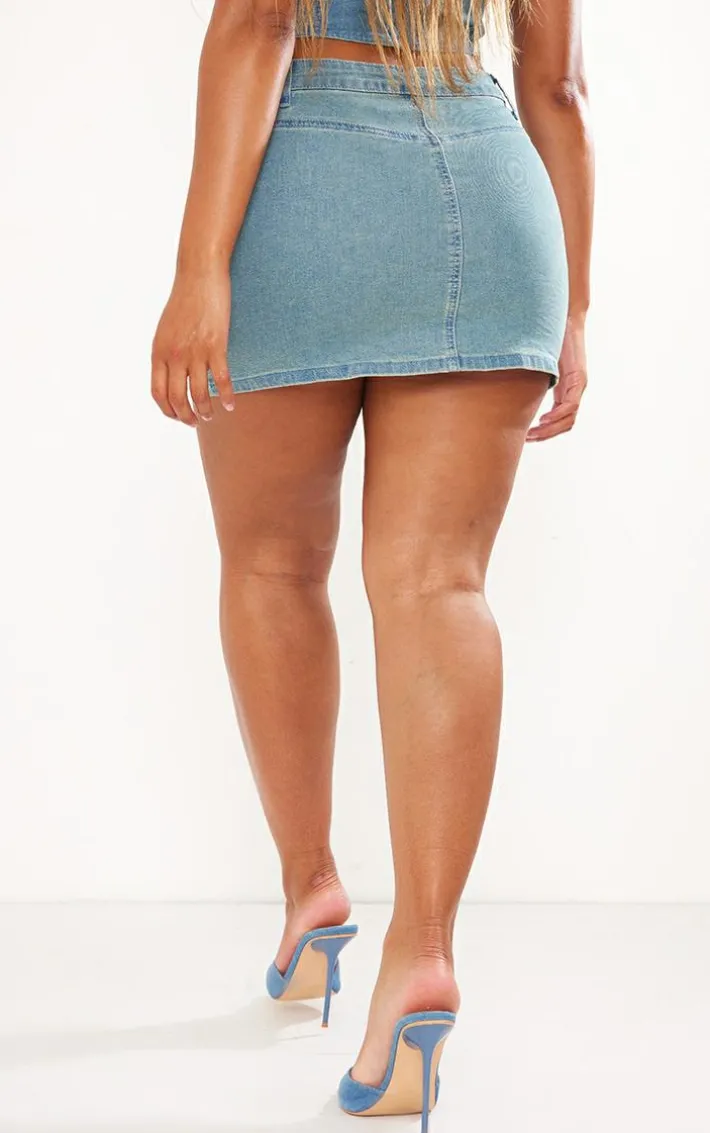 Shape Vintage Light Wash Denim Micro Mini Skirt